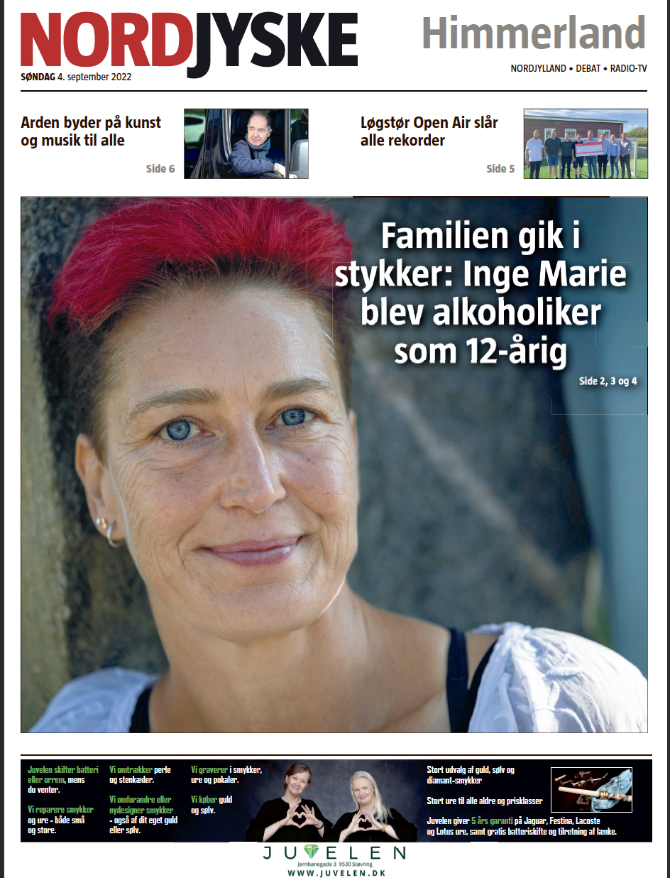 Forsiden af Nordjyske med artiklen: Familien gik i stykker – Inge Marie blev alkoholiker som 12-årig